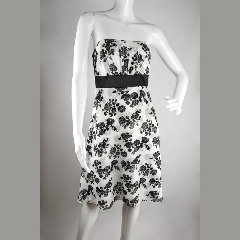 Monochrome Floral Glamour WHBM Strapless Dress